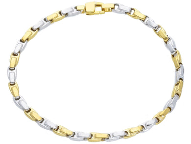 18K YELLOW WHITE GOLD BRACELET 4mm ALTERNATE SQUARED CROSSED DROP TUBE 8.3