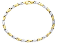 18K YELLOW WHITE GOLD BRACELET 4mm ALTERNATE SQUARED CROSSED DROP TUBE 8.3