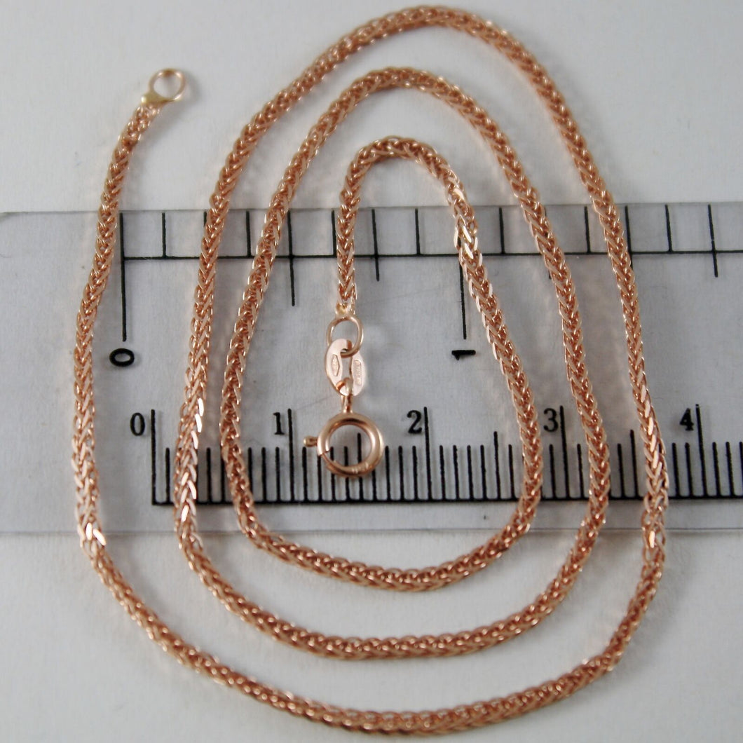 18k rose pink gold chain necklace mini ear link 1.1 mm, 15.75 in. made in Italy