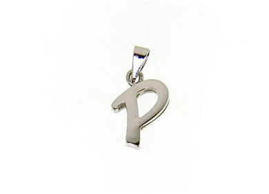 18K WHITE GOLD LUSTER PENDANT WITH INITIAL P LETTER  P MADE IN ITALY 0.71 INCHES.