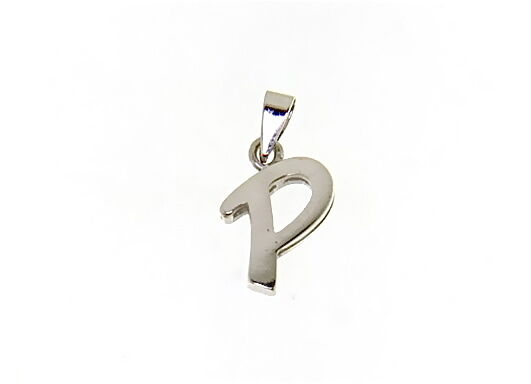 18K WHITE GOLD LUSTER PENDANT WITH INITIAL P LETTER  P MADE IN ITALY 0.71 INCHES
