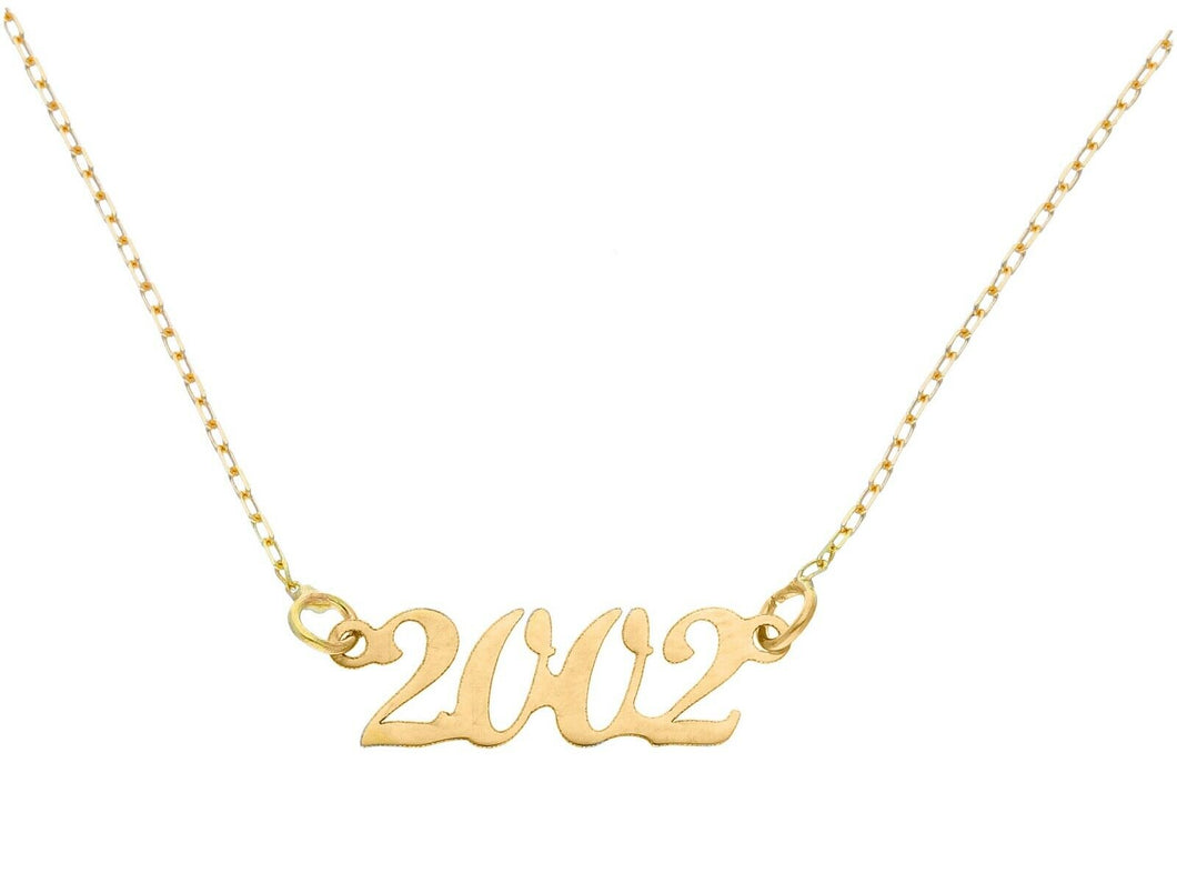 18K YELLOW GOLD NECKLACE, SMALL 15mm YEAR OF BIRTH CENTRAL, SQUARE ROLO CHAIN