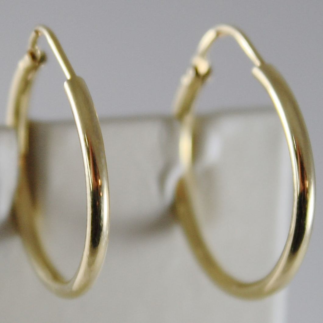 18K YELLOW GOLD EARRINGS CIRCLE HOOP 22 MM 0.87 INCHES DIAMETER MADE IN ITALY