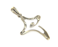 18K WHITE GOLD HOLLOW 25mm CROSS, ROUNDED STYLIZED WAVY MODERN, MADE IN ITALY.