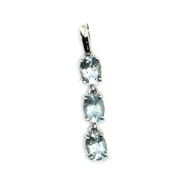 solid 18k white gold triple oval natural aquamarine carats 2.10, 29mm pendant.