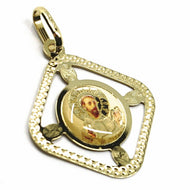 18K YELLOW RHOMBUS GOLD MEDAL SAINT FRANCIS ASSISI FRANCESCO 22mm FRAME ENAMEL.