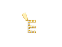 Load image into Gallery viewer, 18K YELLOW GOLD SMALL 10mm 0.4&quot; PENDANT CHARM INITIAL LETTER E &amp; CUBIC ZIRCONIA.
