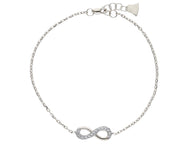 18K WHITE GOLD BRACELET, ROLO 1mm CHAIN , CENTRAL CUBIC ZIRCONIA INFINITY, 7.1