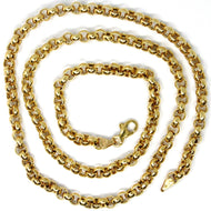 18K YELLOW GOLD CHAIN 19.70 IN, BIG ROUND CIRCLE ROLO LINK, 5 MM MADE IN ITALY.