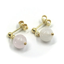 Load image into Gallery viewer, 18k yellow gold pendant earrings with 8mm round pink aquamarine sphere
