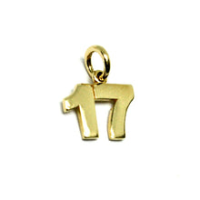 Load image into Gallery viewer, 18k yellow gold number 17 seventeen small pendant charm, 0.4&quot;, 10mm.
