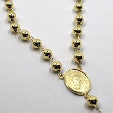 Load image into Gallery viewer, 18k yellow gold Rosary necklace Miraculous Mary medal Jesus Cross 5mm spheres.
