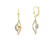 18K YELLOW WHITE ROSE GOLD PENDANT 40mm EARRINGS ONDULATE WORKED TRIPLE OVAL.
