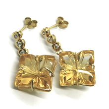 Load image into Gallery viewer, 18k yellow gold pendant earrings diamond heart, big flower cut citrine 31 carats
