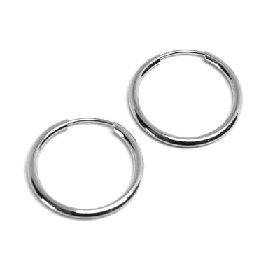 18k white gold round circle hoop small earrings diameter 16mm x 1.2mm, Italy.
