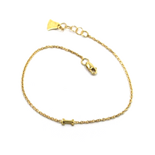 Load image into Gallery viewer, 18k yellow gold rolo thin bracelet with central small 5mm letter initial I.
