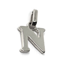 Load image into Gallery viewer, solid 18k white gold charm pendant small initial letter N, 10mm, 0.4 inches.
