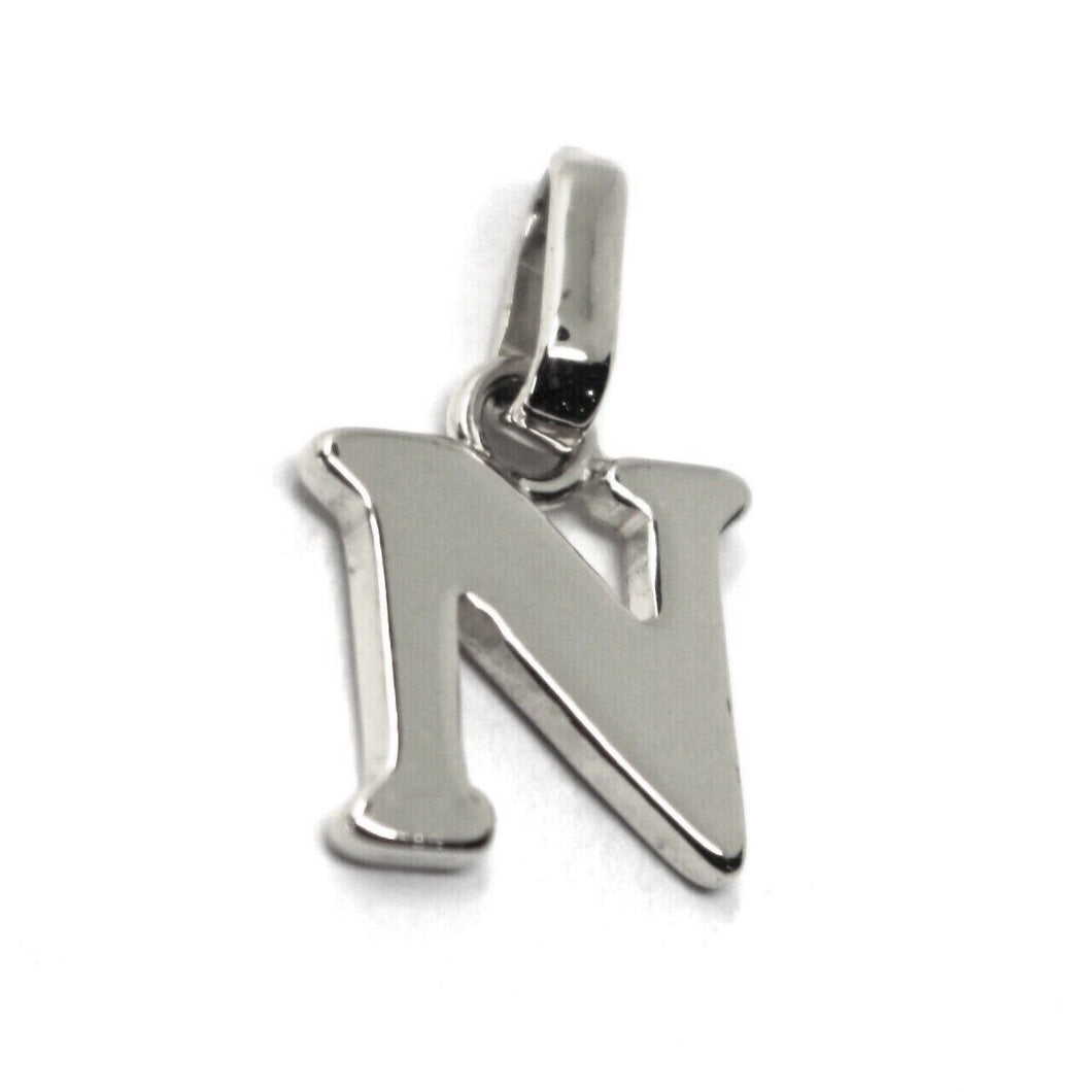 solid 18k white gold charm pendant small initial letter N, 10mm, 0.4 inches.