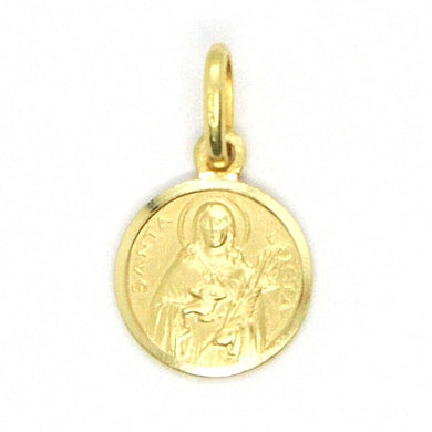 18k yellow gold Holy St Saint Santa Lucia Lucy round medal pendant, small 11 mm.