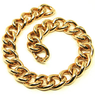 18k yellow gold bracelet big ondulate rounded gourmette cuban curb links 9.5 mm.