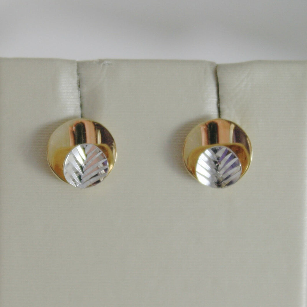 18k white yellow gold round earrings finely worked, double leaf, made in Italy.