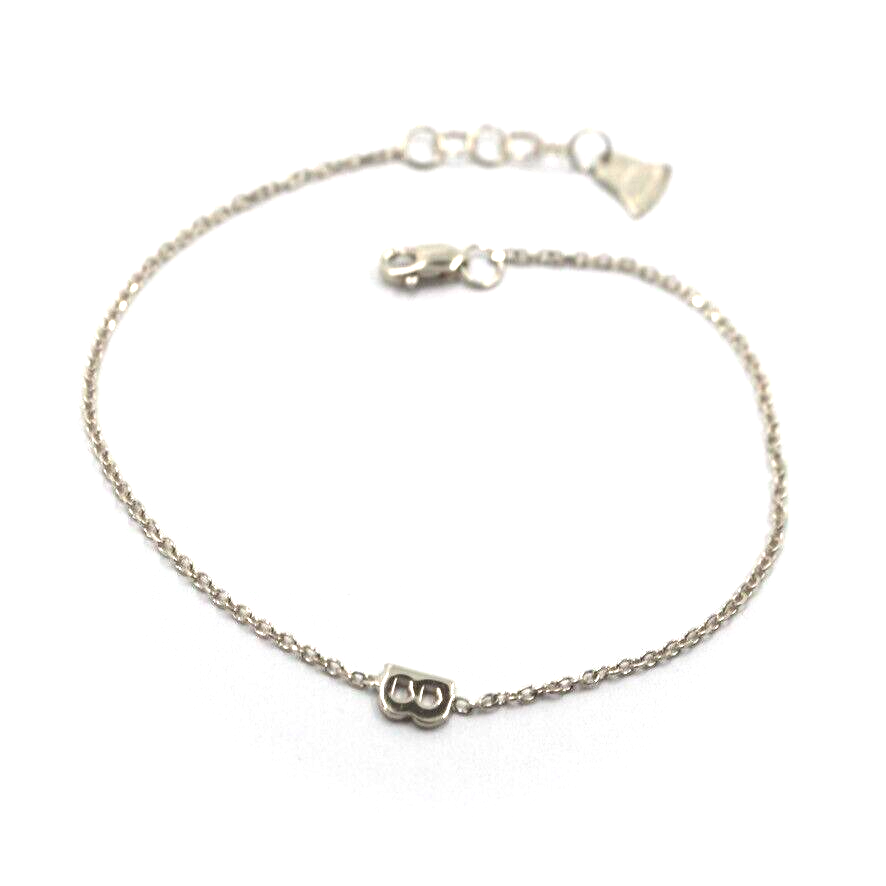 18k white gold rolo thin bracelet with central small 5mm letter initial B.