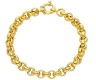 18k yellow gold bracelet, big round circle rolo dome puffed 7x3mm links, 7.9