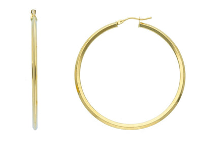 18K YELLOW GOLD CIRCLE EARRINGS DIAMETER 40 MM WITH RHOMBUS TUBE, MADE IN ITALY.