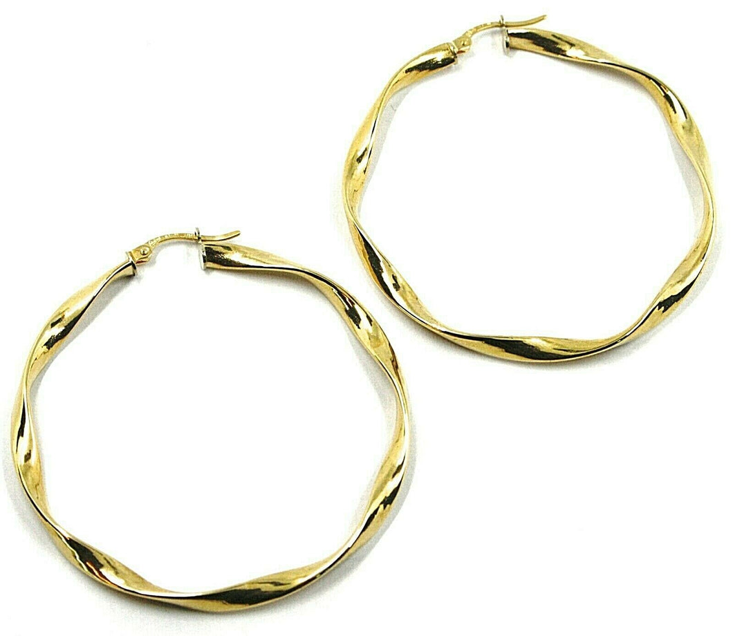 18K YELLOW GOLD CIRCLE HOOPS PENDANT EARRINGS, 4.7 cm x 4 mm BRAIDED, TWISTED.