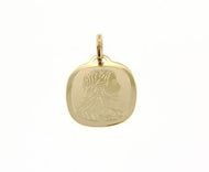 18K YELLOW GOLD PENDANT SQUARE MEDAL JESUS FACE 15 MM ENGRAVABLE MADE IN ITALY.