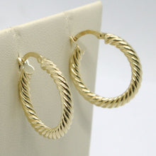 Load image into Gallery viewer, 18K YELLOW GOLD CIRCLE HOOPS TUBE TWISTED STRIPED EARRINGS 23 MM x 3 MM, ITALY
