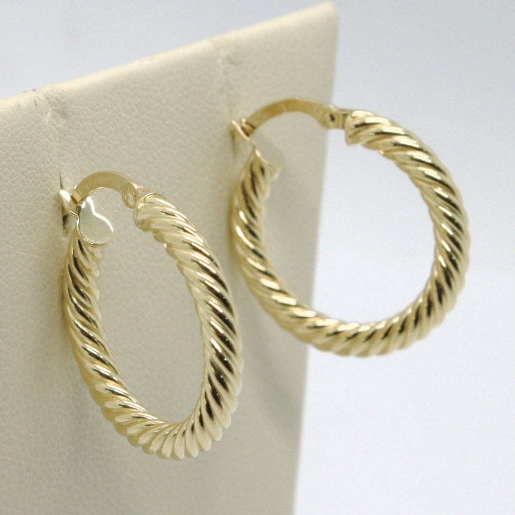 18K YELLOW GOLD CIRCLE HOOPS TUBE TWISTED STRIPED EARRINGS 23 MM x 3 MM, ITALY