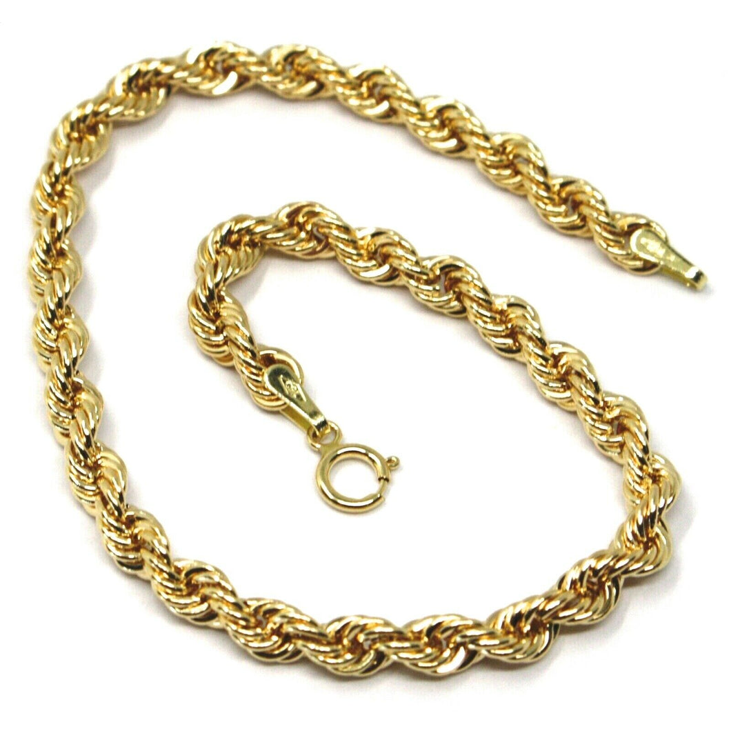 18k yellow gold bracelet 4 mm braid rope link, 7.30 inches long, made in Italy