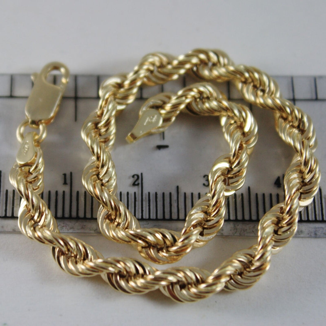 18k yellow gold bracelet big 5 mm braid rope link, 7.50 inch long, made in Italy.