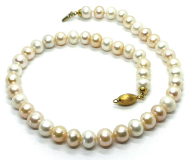 18k yellow gold big 10/10.5 mm round oval white pink purple fw pearls necklace.