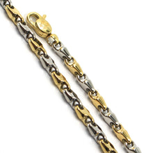 Load image into Gallery viewer, 18K YELLOW WHITE GOLD BRACELET ALTERNATE DROP ONDULATE TUBE LINKS, 21 cm, 8.3&quot;.
