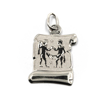 Charger l&#39;image dans la galerie, 18k white gold parchment medal pendant, 18mm zodiacal sign gemini smooth &amp; satin.
