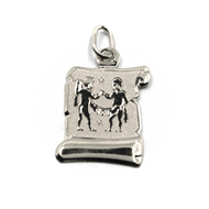 18k white gold parchment medal pendant, 18mm zodiacal sign gemini smooth & satin.