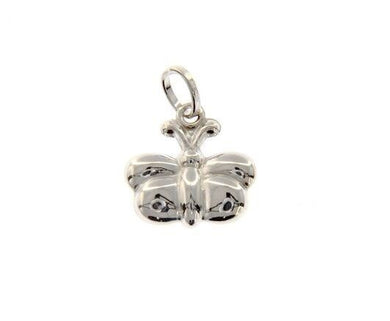 18k white gold rounded butterfly pendant charm 18 mm smooth bright made in Italy.