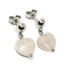 Load image into Gallery viewer, 18k white gold pendant earrings, rose quartz faceted heart 10 mm, length 20mm.
