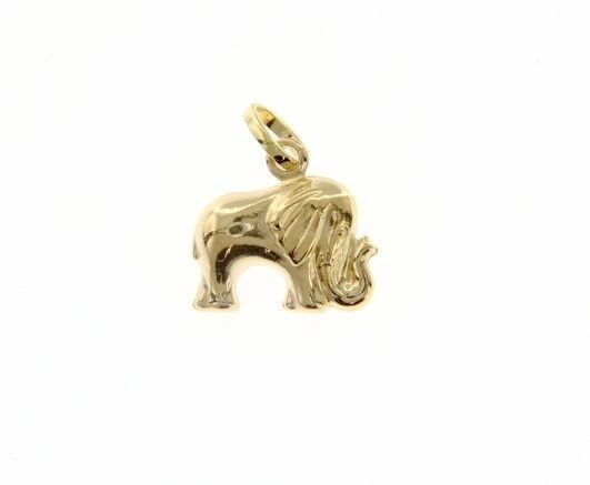 18K YELLOW GOLD ROUNDED ELEPHANT PENDANT CHARM 17 MM SMOOTH BRIGHT MADE IN ITALY.