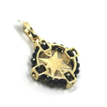 Load image into Gallery viewer, 18k yellow gold compass wind rose pendant 2cm enamel nautical flags black spinel.
