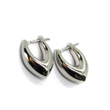 Load image into Gallery viewer, 18K WHITE GOLD ROUNDED 7x19mm SMOOTH DROP CIRCLE HOOPS EARRINGS, MADE IN ITALY.
