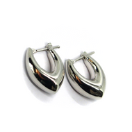 18K WHITE GOLD ROUNDED 7x19mm SMOOTH DROP CIRCLE HOOPS EARRINGS, MADE IN ITALY.