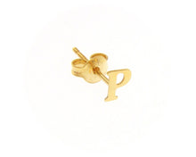 Load image into Gallery viewer, 18K YELLOW GOLD BUTTON SINGLE EARRING, FLAT SMALL LETTER INITIAL P 6mm 0.24&quot;
