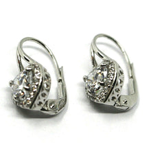 Load image into Gallery viewer, 18k white gold pendant earrings, heart cubic zirconia, leverback closure.
