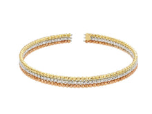 Load image into Gallery viewer, 18k white yellow rose gold bangle bracelet triple row diamond cut 2mm balls.
