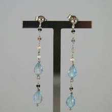 Load image into Gallery viewer, SOLID 18K WHITE GOLD EARRINGS, WITH DROP OF BLUE TOPAZ LENGTH 1.85 INCHES.
