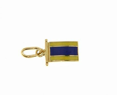 18k yellow gold nautical glazed flag letter d pendant charm medal enamel Italy.
