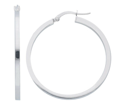 18k white gold circle earrings diameter 30 mm with square tube, made in Italy.